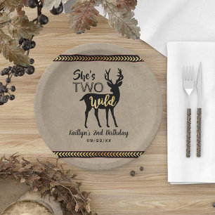 Twee Wilde Meisjes Woodland Deer 2e verjaardag Papieren Bordje