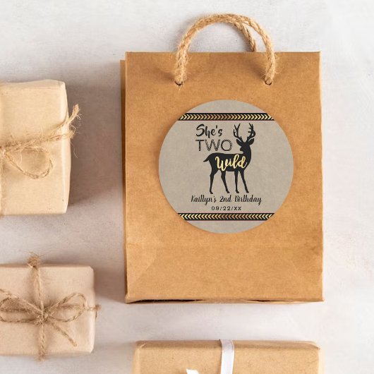 Twee Wilde Meisjes Woodland Deer 2e verjaardag Ronde Sticker
