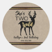 Twee Wilde Meisjes Woodland Deer 2e verjaardag Ronde Sticker (Voorkant)