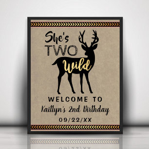 Twee Wilde Meisjes Woodland Deer 2e verjaardag Wel Poster