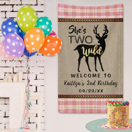 Twee Wilde Meisjes Woodland Deer 2e verjaardag Wel Spandoek