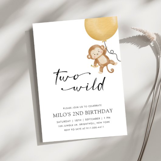 Twee wilde minimalistische aap tweede verjaardag kaart