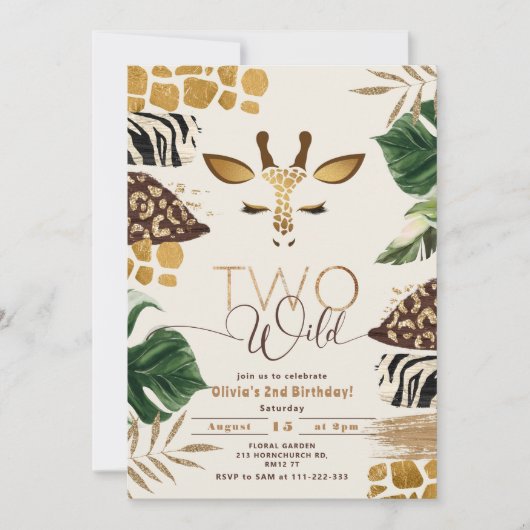 Twee wilde Moderne Safari goud 2e verjaardag Kaart (Voorkant)