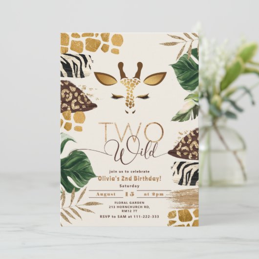 Twee wilde Moderne Safari goud 2e verjaardag Kaart (Staand voorkant)