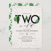 Twee wilde moderne tropische groen 2e verjaardag kaart (Voorkant / Achterkant)