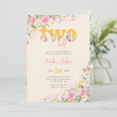 Twee Wilde Mosterd & Roze Wildflower Verjaardag In Kaart (Staand voorkant)