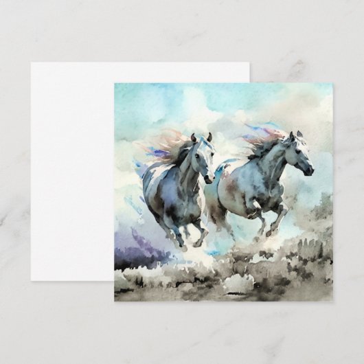 Twee wilde mustangs racen tegen de wind  bedankkaart (Voorkant / Achterkant)