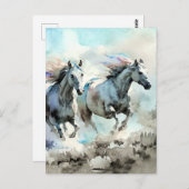 Twee wilde mustangs racen tegen de wind  briefkaart (Voorkant / Achterkant)