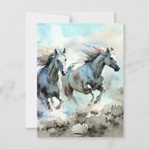 Twee wilde mustangs racen tegen de wind briefkaart
