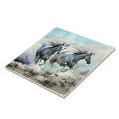 Twee wilde mustangs racen tegen de wind tegeltje (Zijkant)