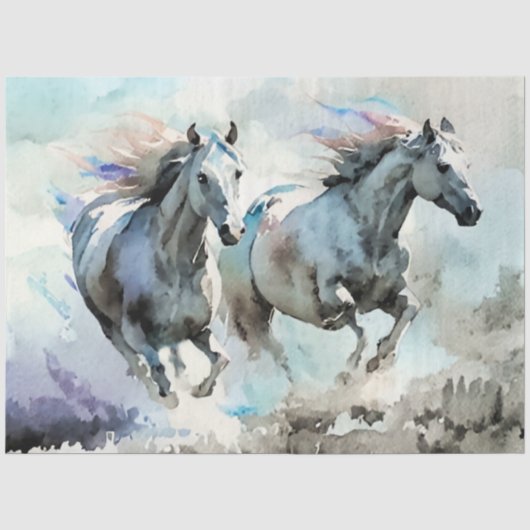 Twee wilde mustangs racen tegen de wind  tissuepapier (Voorkant)