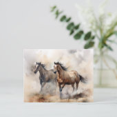 “Twee Wilde Mustangs” Stof Westers Waterverf Briefkaart (Staand voorkant)