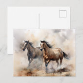 “Twee Wilde Mustangs” Stof Westers Waterverf Briefkaart (Voorkant / Achterkant)