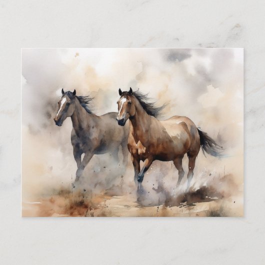 “Twee Wilde Mustangs” Stof Westers Waterverf Briefkaart (Voorkant)