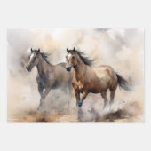 “Twee Wilde Mustangs” Stof Westers Waterverf Inpakpapier Vel (Voorkant)