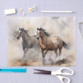 “Twee Wilde Mustangs” Stof Westers Waterverf Tissuepapier (Craft)
