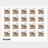 “Twee Wilde Mustangs” Stof Westers Waterverf Vierkante Sticker (Vel)