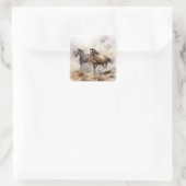“Twee Wilde Mustangs” Stof Westers Waterverf Vierkante Sticker (Tas)