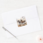 “Twee Wilde Mustangs” Stof Westers Waterverf Vierkante Sticker (Envelop)