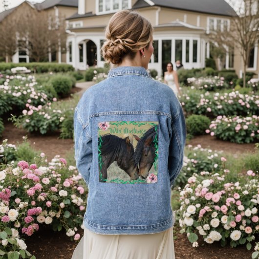 Twee Wilde Mustangs Tonen Affectie Denim Jas Jacket (Huwelijk Achterkant)