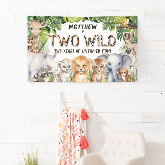 Twee wilde Oerwoud Dieren 2e verjaardagsachtergron Spandoek (Insitu)