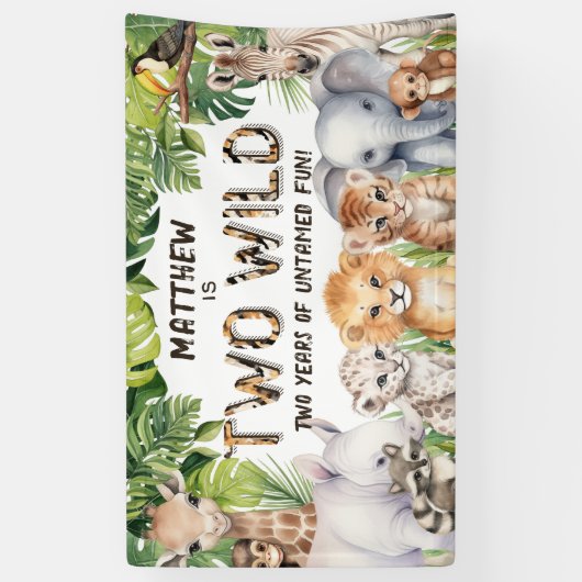 Twee wilde Oerwoud Dieren 2e verjaardagsachtergron Spandoek (Verticaal)