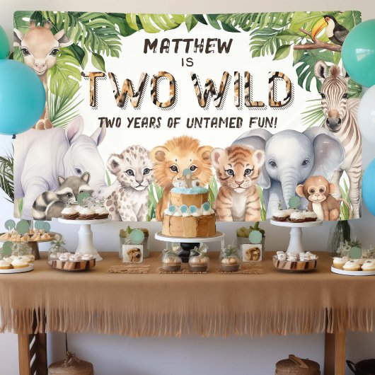 Twee wilde Oerwoud Dieren 2e verjaardagsachtergron Spandoek