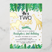 Twee Wilde Oerwoud Safari Boys 2e verjaardag Real Folie Uitnodiging (Voorkant)