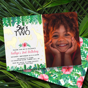 Twee Wilde Oerwoud Safari Girls 2e verjaardag foto Folie Uitnodiging