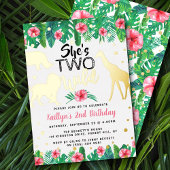 Twee Wilde Oerwoud Safari Girls 2e verjaardag Real Folie Uitnodiging