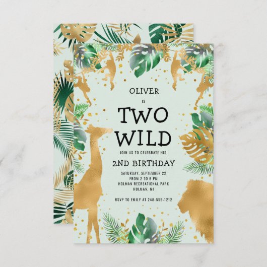 Twee Wilde Oerwoud Safari Green Gold 2de verjaarda Kaart (Voorkant / Achterkant)
