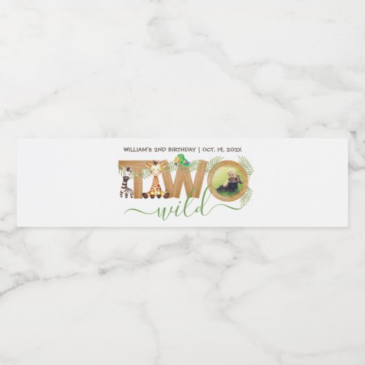 Twee wilde Oerwouden foto Giraffe Zebra Safari Waterfles Etiket (Enkel label)