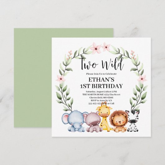 Twee wilde Oerwouden Safari Dieren 2e verjaardag Kaart (Voorkant / Achterkant)