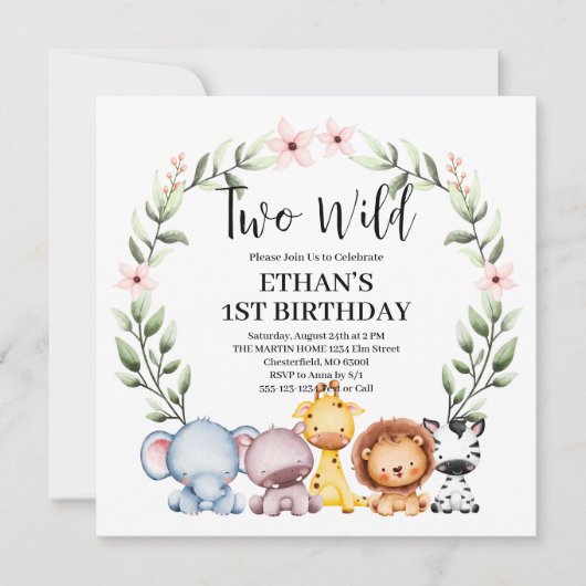 Twee wilde Oerwouden Safari Dieren 2e verjaardag Kaart (Voorkant)