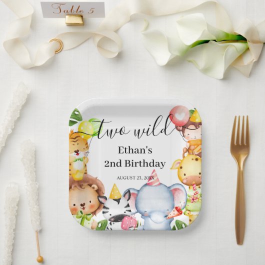 Twee wilde Oerwouden Safari Dieren 2e verjaardag Papieren Bordje (Huwelijk)