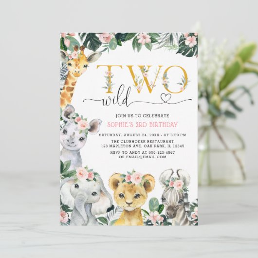 Twee wilde Oerwouden van Safari 2e verjaardag Invi Kaart (Staand voorkant)