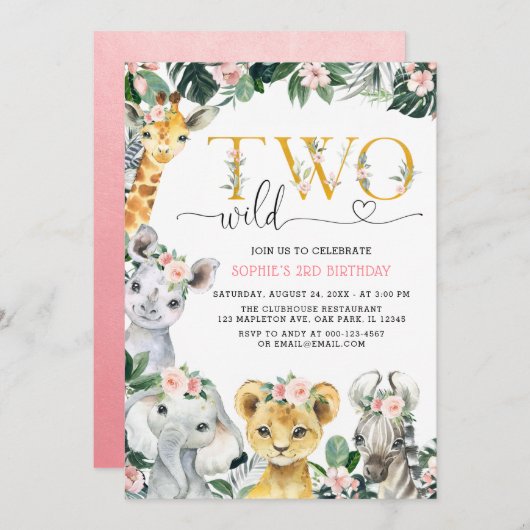 Twee wilde Oerwouden van Safari 2e verjaardag Invi Kaart (Voorkant / Achterkant)