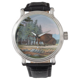 Twee wilde ossen. Gekleurde lithografie Horloge