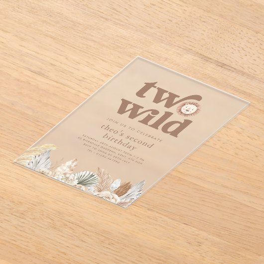 Twee Wilde Retro Neutrale Bladeren Verjaardag Uitn Acryl Uitnodigingen (Laagn)