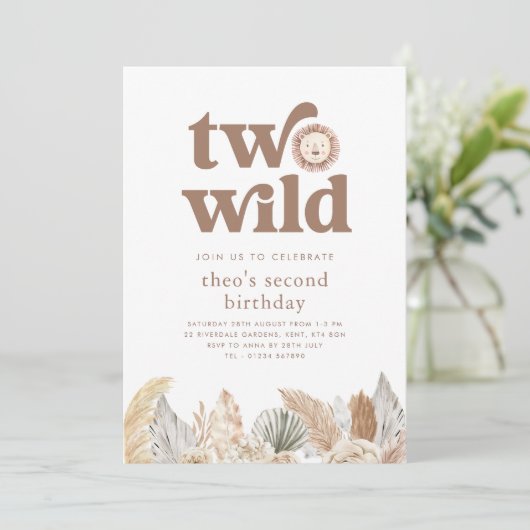 Twee Wilde Retro Neutrale Bladeren Verjaardag Uitn Kaart (Staand voorkant)