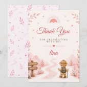 Twee Wilde Roze Boho Verjaardag Bedankkaart (Voorkant / Achterkant)