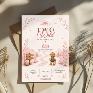 Twee Wilde Roze Boho Verjaardagsontwerp voor een O Kaart