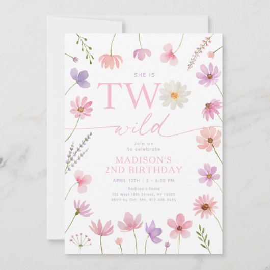 Twee wilde roze Paarse wilde bloemen tweede verjaa Kaart (Voorkant)