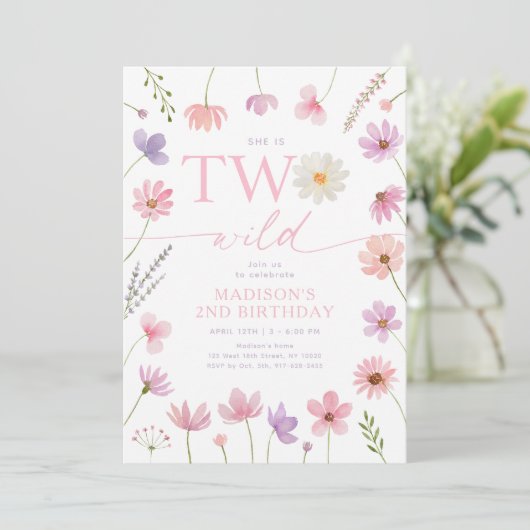 Twee wilde roze Paarse wilde bloemen tweede verjaa Kaart (Staand voorkant)