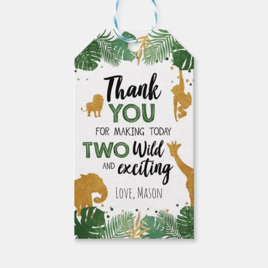 Twee wilde Safari Animals Boy Birthday Favor Gift Cadeaulabel (Voorkant)