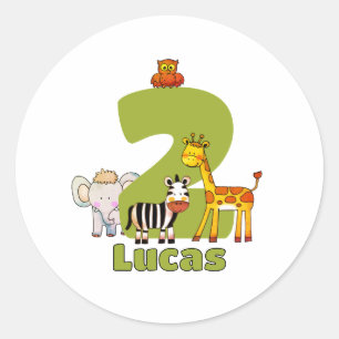 Twee Wilde Safari Dieren 2e Verjaardag Aangepaste Ronde Sticker