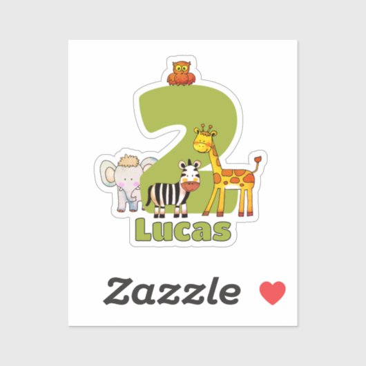 Twee Wilde Safari Dieren 2e Verjaardag Aangepaste Sticker (Vel)
