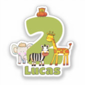 Twee Wilde Safari Dieren 2e Verjaardag Aangepaste Sticker (Voorkant)