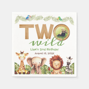 Twee Wilde Safari Dieren 2e verjaardag Foto Wood Servet