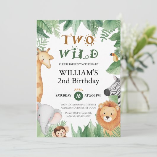 TWEE WILDE Safari Dieren 2e Verjaardag Kaart (Staand voorkant)